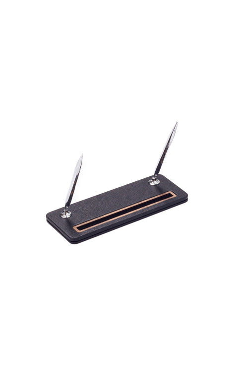 Pera Leather Pen Unit Black Wood Detailed
